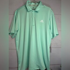 $60 Adidas Golf Men Sz M Heather Polo UPF Short Sleeve Shirt Mint